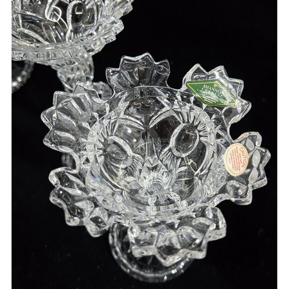 Shannon by Godinger 24% Lead Crystal Royal Crown Candlestick Pair-NEW - Picture 2 of 9